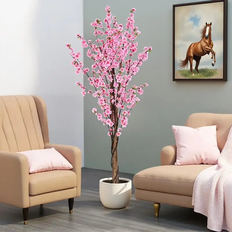 

6ft Artificial Peach Blossom Tree with Pot for Home Decor, Wedding, or Event Decoration - Beautiful Floral Arrangement for Any
