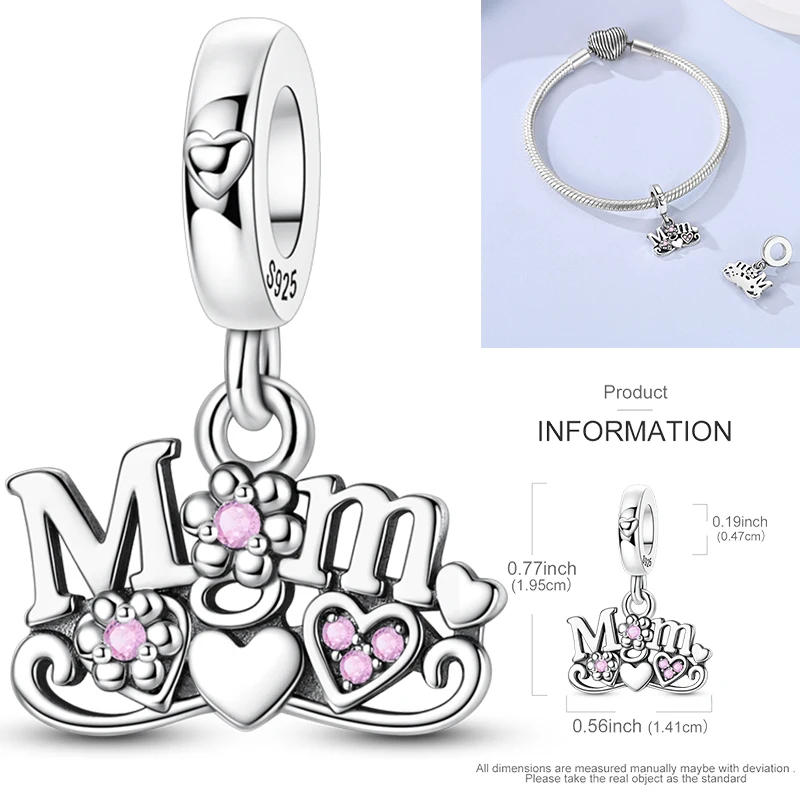 2026 Neue Mutter-Charms aus 925 Sterling Silber, Schwester-Familien-Liebesherz-Perlenanhänger, passend für europäische Armbänder, DIY-Schmuckgeschenk für Frauen – Detail 9