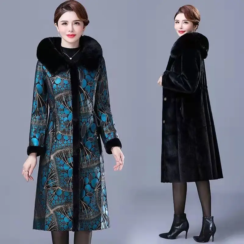 Winter Imitation Jacket New Wear High-End Coat Female One-Sided Two-Sided Outwear Mother's Long Overcoat Collar Top E3417