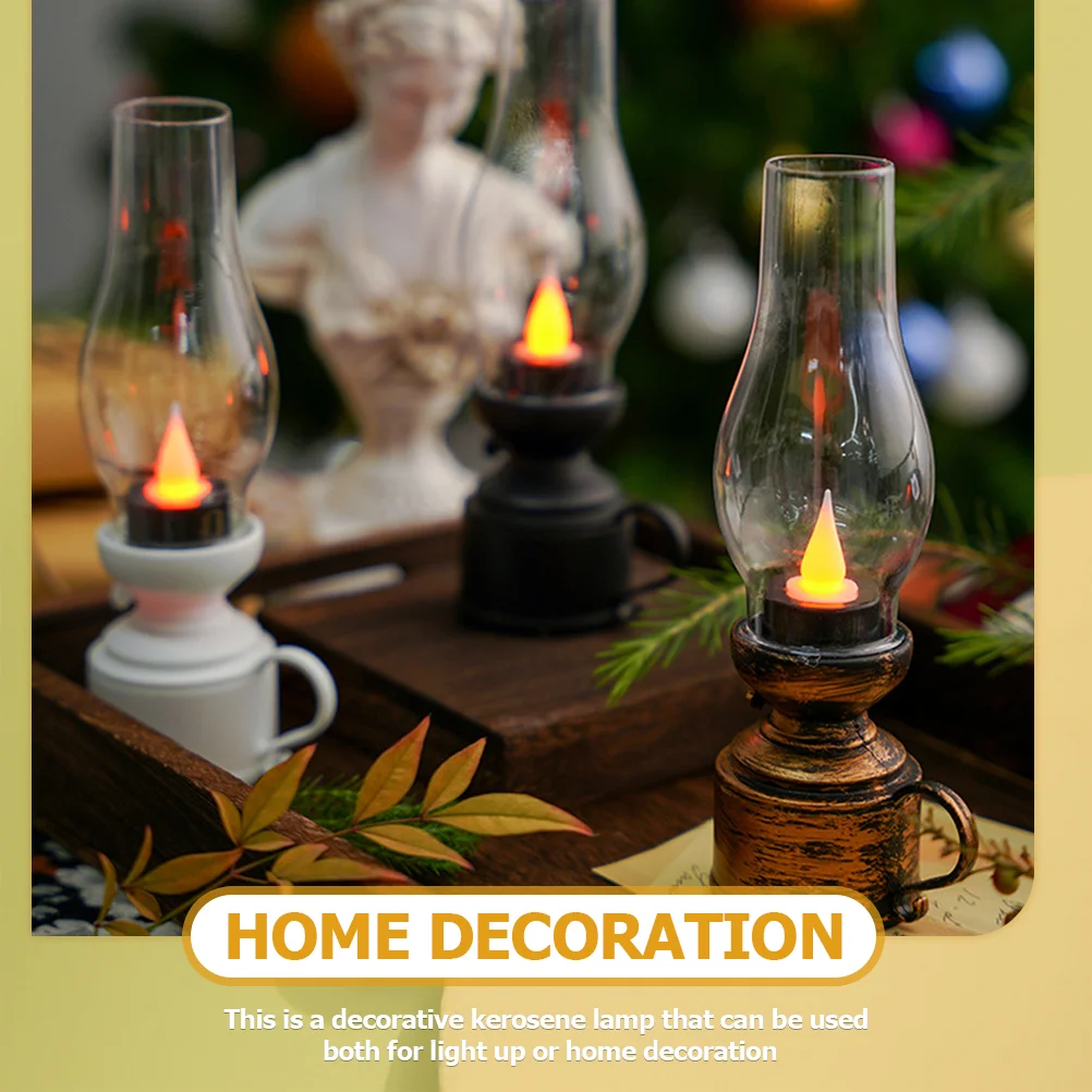 Electronic Kerosene Lamp Tabletop Decoration LED Oil Lamps for Indoor Use Chimney Light Transmission Retro Plastic Pp Component