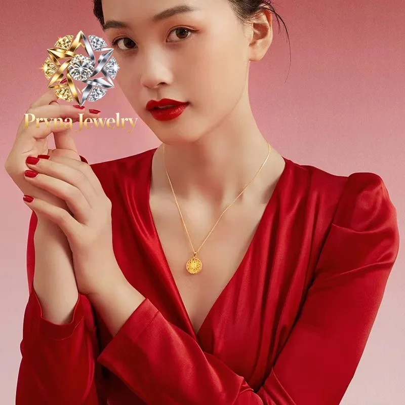 Pryna Jewelry   Luxury 24K real gold Complete Pendant au9999 Exquisite fashion design hollow-out women's necklace