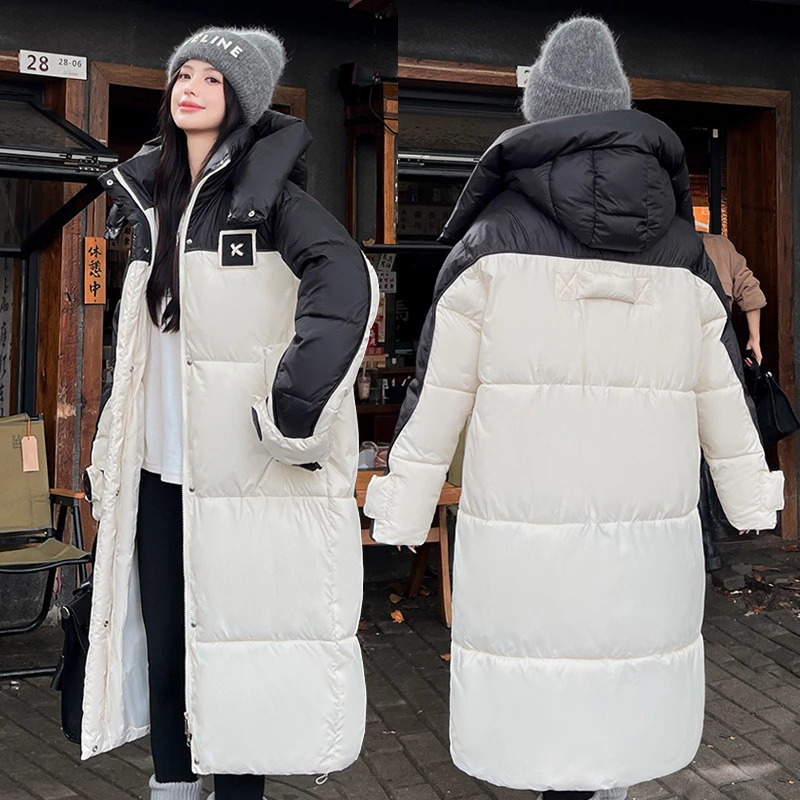 

Женские длинные парки, новая зимняя хлопковая стеганая куртка с контрастной строчкой, свободные толстые стеганые пальто длиной до колена, женская верхняя одежда