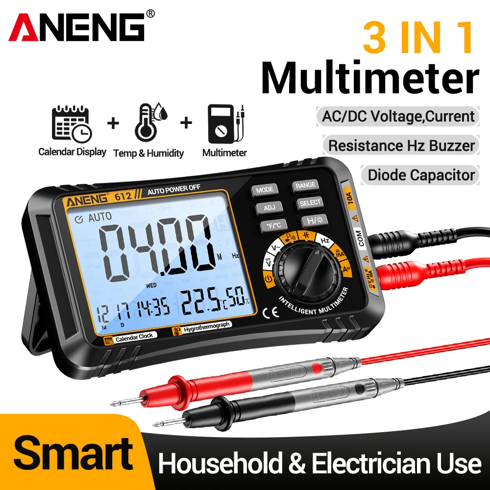 Multímetro Digital ANENG 612, 3 en 1, Probador Inteligente, 4000 Lecturas, Voltaje CA/CC, Corriente, Capacitancia, Resistencia, Herramienta de Prueba para Electricistas
