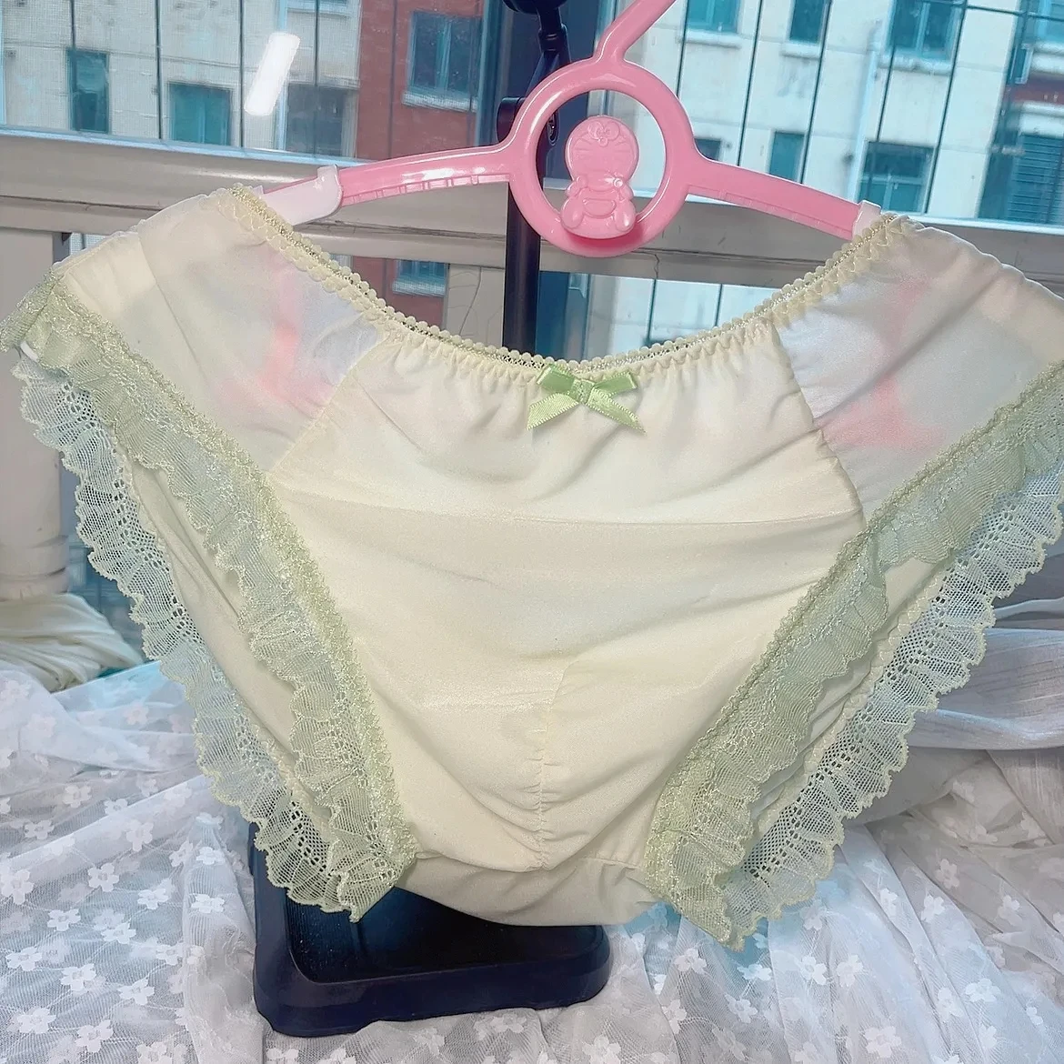 Man Lace Trim Bow Green Panty Convex Pouch Briefs BF Gifts Harajuku FKK Party Private LGBQT