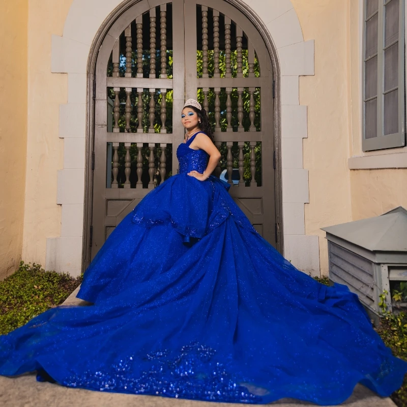 

Royal Blue Quinceanera Dresses Ball Gown Off The Shoulder Applique Lace Beads Tull Birthday Party Gowns Vestidos De 15 Años Swee