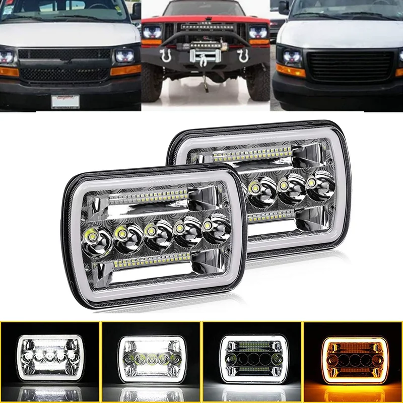 

7 Inch Car LED Square Headlight for Jeep Wrangler JK Angel Eyes Beam Truck LED Lights 45W Truck Pickup Yellow Warning Headlights