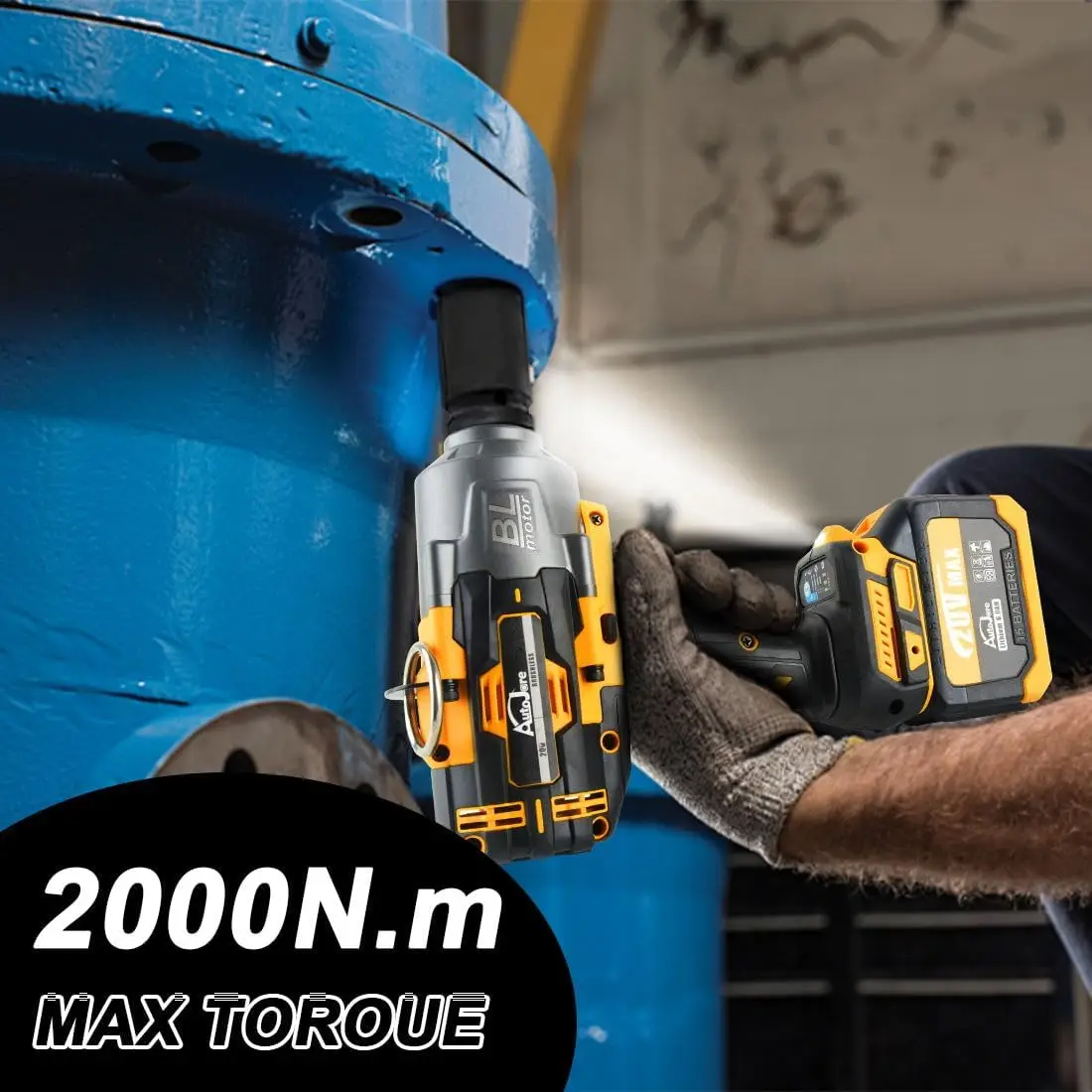 Chave de impacto sem fio de 3/4 polegadas sem escova de alto torque 1475 pés-lbs (2000 n.m) chave de impacto resistente com 2 peças de bateria 6.0a