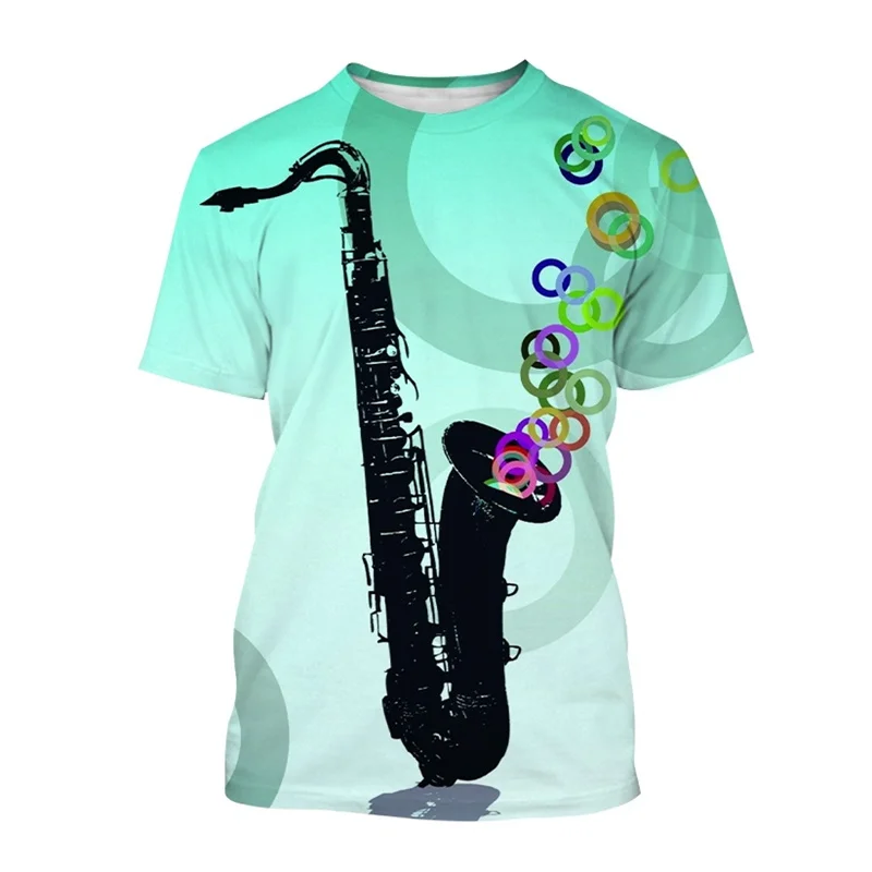 Saxophone Jazz Music T Shirt For Men Women 3D Print Summer Casual Round Neck Hip Hop T-shirt Short Sleeves Tops Tee Clothes