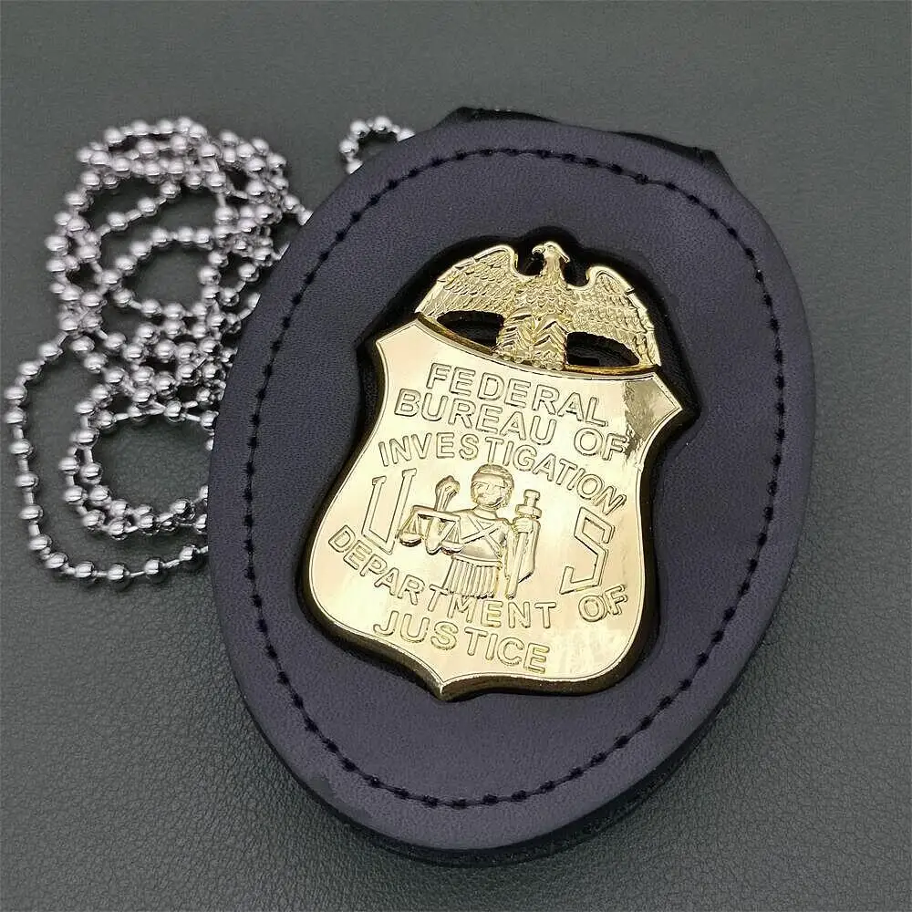 

U.S. Department of Justice Metal Badge 1:1 Cosplay Movie Props+Leather Clip+Chain