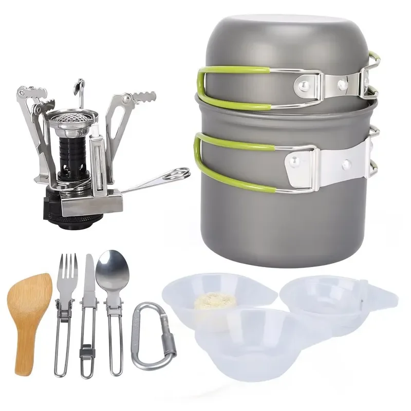 Portable Aluminum Cookware Set Non Stick Folding Pots Pans Kit for Outdoor Camping Hiking Travel Picnic Kitchen Cooking Gear
