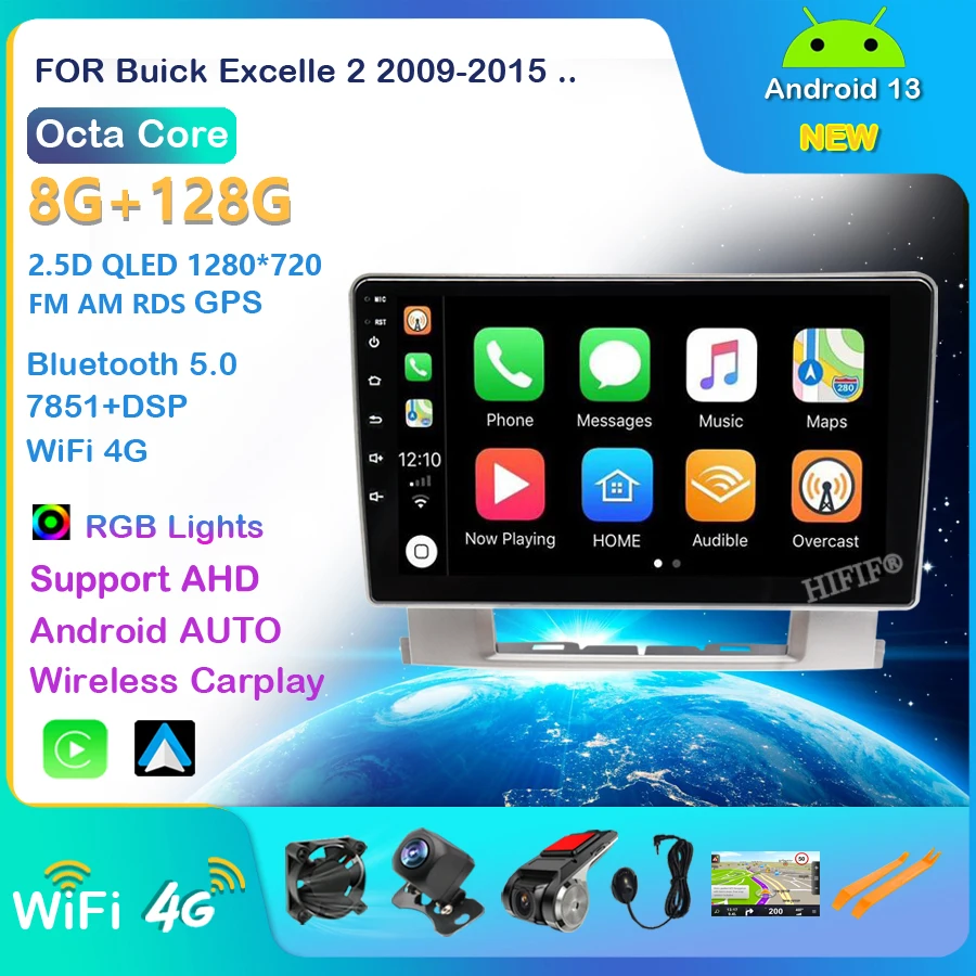 9'' 8+128G Android 13 Car Radio Multimedia Player For Buick Excelle 2 2009-2015 Opel Astra J 2009-2017 Carplay Stereo