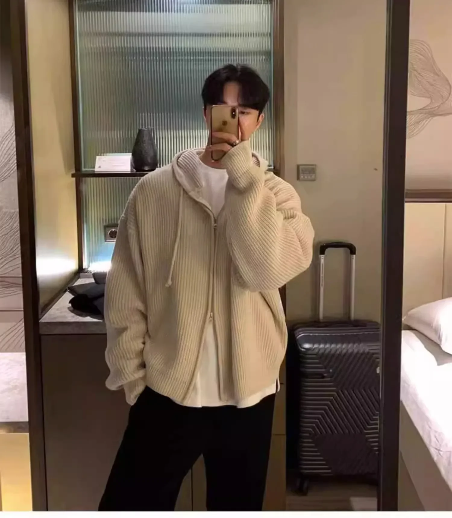 Korean version New Fashion Men's Solid Color Simple Basic Casual Trendy Loose Long Sleeve Knitted Sweater Cardigans Male Coats
