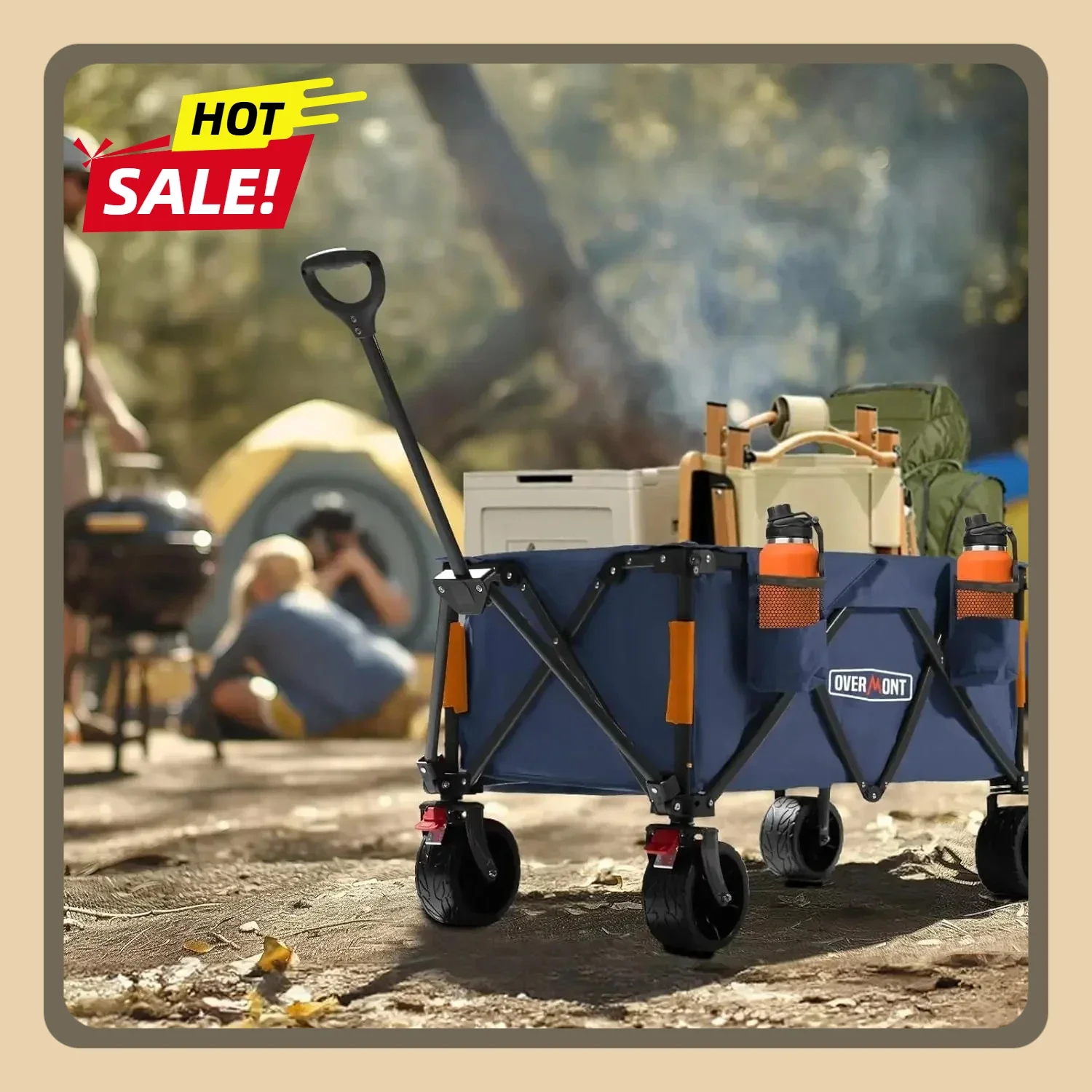 

Складная тележка-вагон с колесами, вместимостью 150 л, для любой местности, с широкими колесами 3,2 дюйма, с боковыми карманами