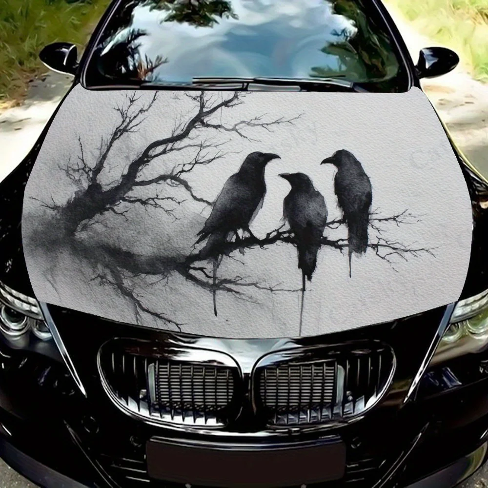 

Crows on Branch Art PVC Car Vinyl Wraps, Self-Adhesive Waterproof Car Hood Decal Sticker, Car Decoration Protection Stickers for