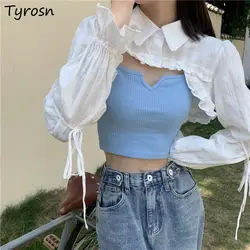 Shirts Women Sweet Tender Korean Style Flare Long Sleeve Spring Solid Lace Up Simple Causal All-match Ruched Shrug Tops Girls