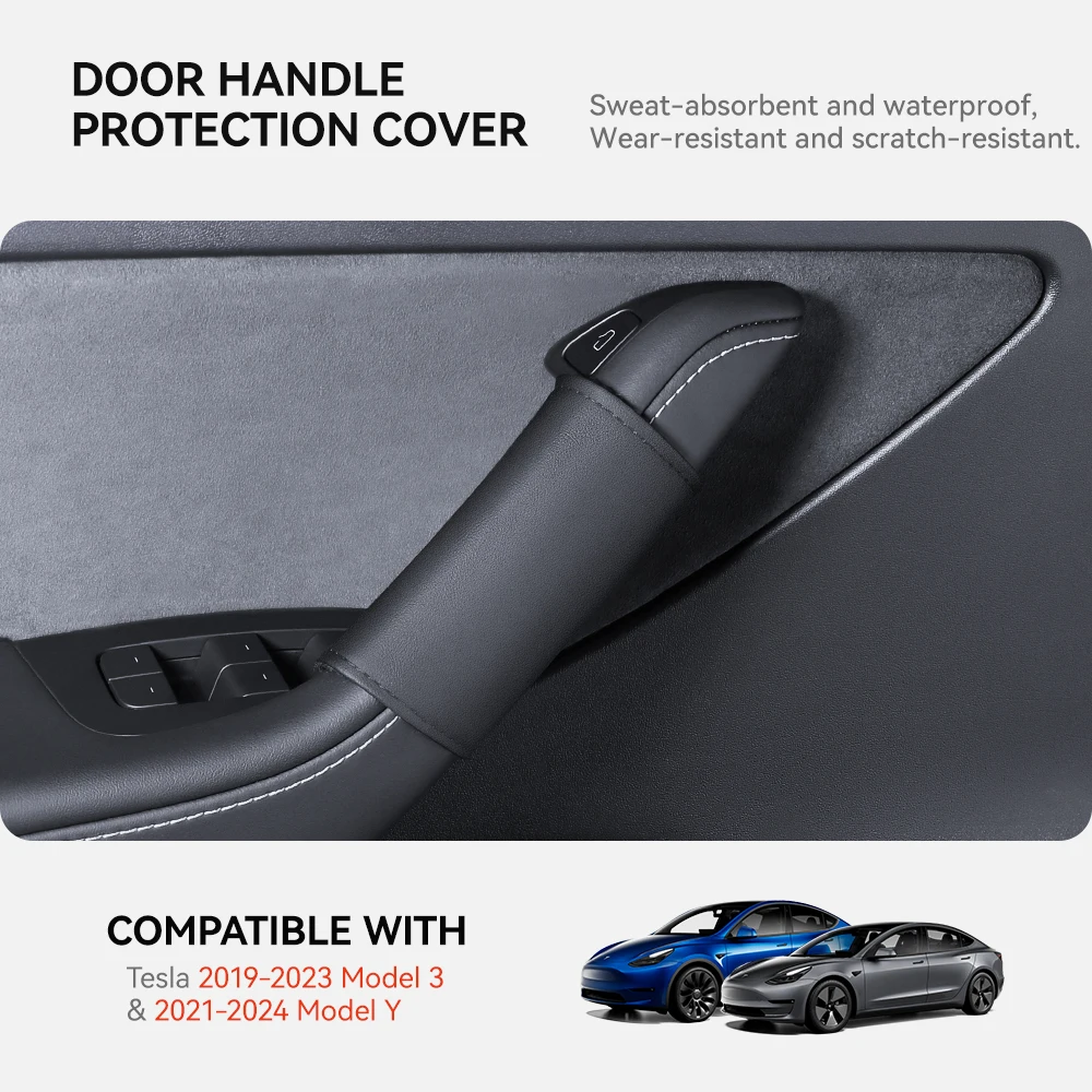 YZ Door Handle Gloves for Tesla Model 3 Y Juniper Highland 2021-2025 Handle Protection Holster Nappa Leather Handlebar Grip Cove