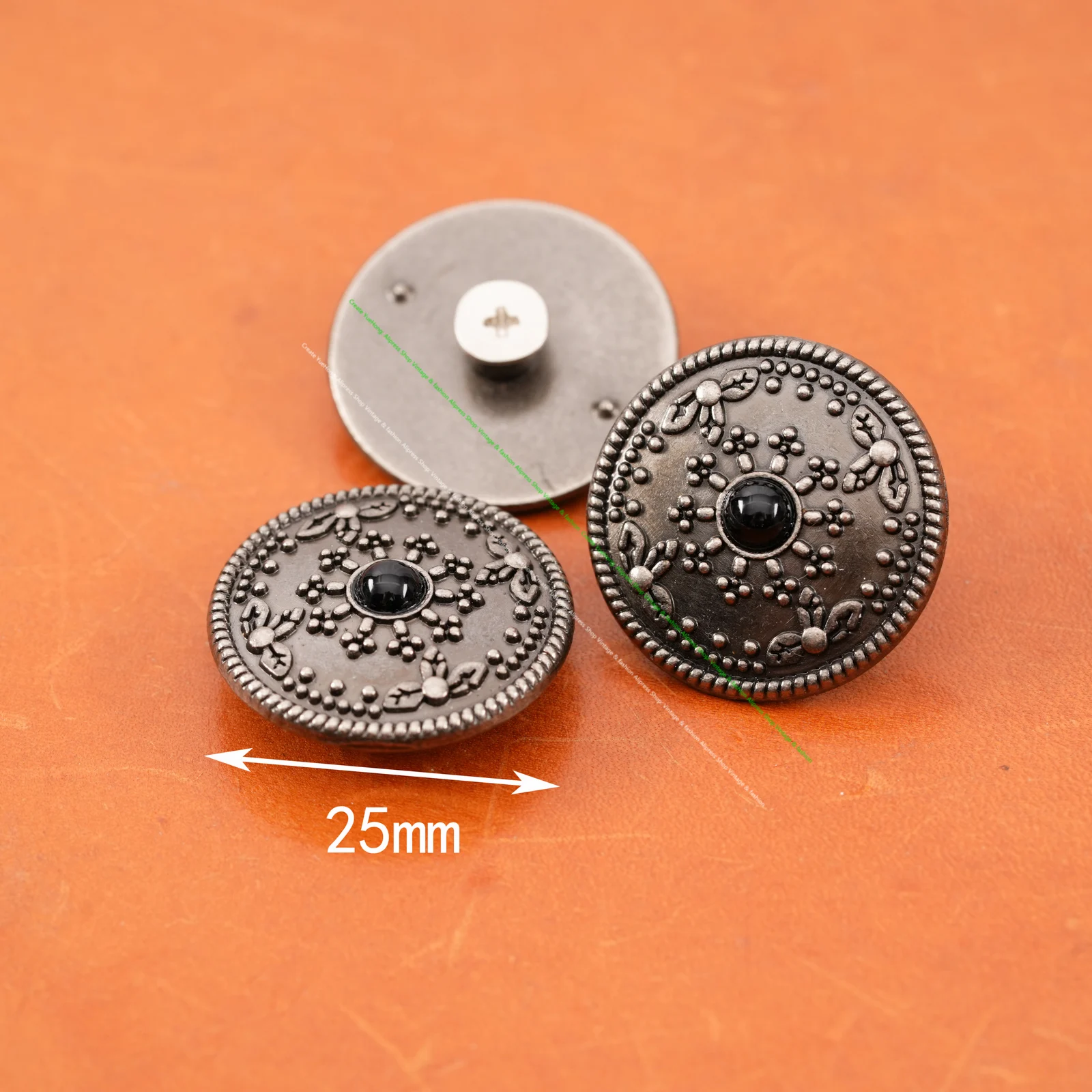 10PC 26MM Black Turquoise Sun Star Retro Silver Floral Rope Leathercraft Conchos