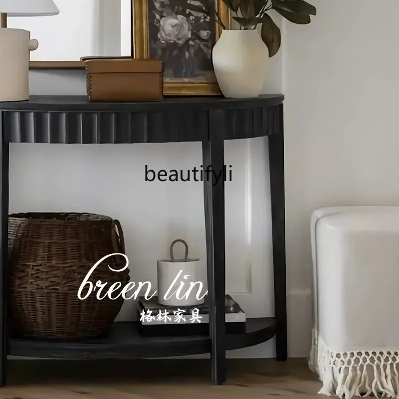 Q181 French Retro Solid Wood Entryway Console Table American Style Semi-Circular Wall-Mounted Entryway Table Decorative Cabinet