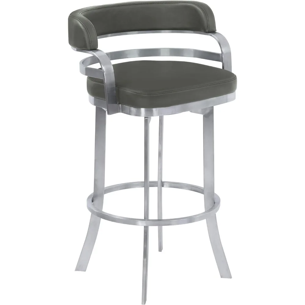 

Prinz 30" Bar Height Swivel Barstool in Grey Faux Leather and Brushed Stainless Steel Finish