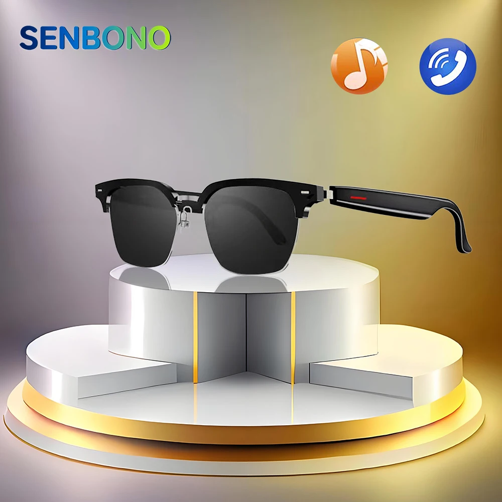 SENBONO gafas inteligentes con gafas de sol auriculares abiertos Anti luz azul gafas de sol impermeables para llamadas manos libres para hombres y mujeres