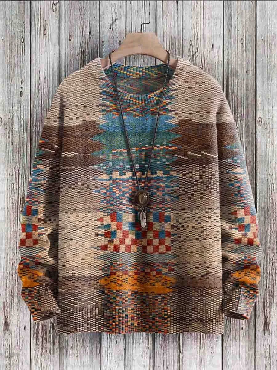 Vintage Pattern Print Knit Pullover Sweater Women For Men Sweater