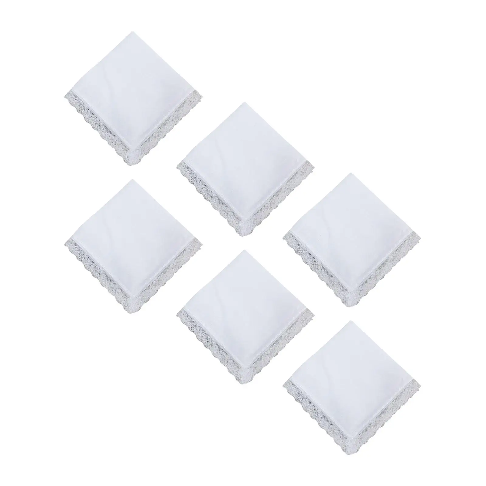 Lenços de Algodão Puro com Guarnição do Laço, Lenços, Necessidades Artesanato DIY, Presente Hanky Branco, 6 Pcs