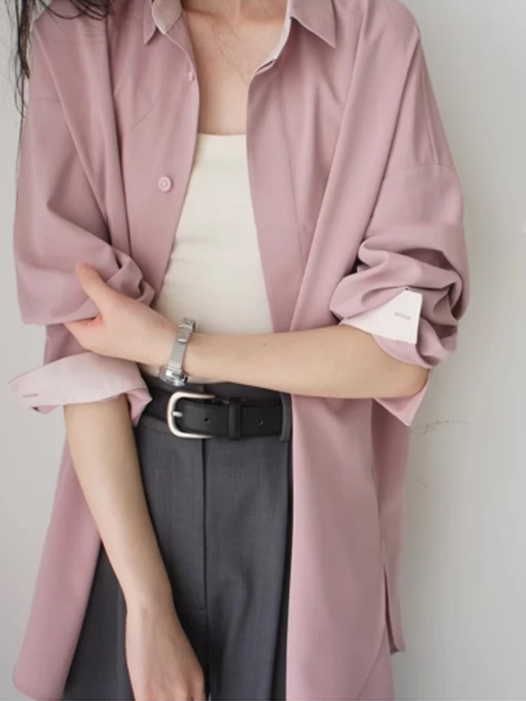 اللون حجب تصميم الشعور طويلة الأكمام فضفاضة تناسب قميص لينة التلبيب الربيع أعلى غير التجاعيد مثالية للنساء TT204 #1