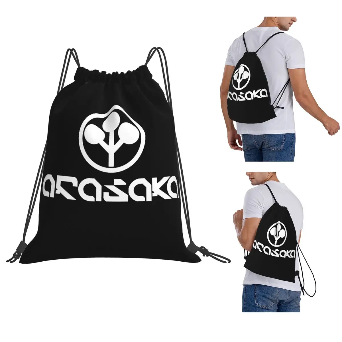 

Arasaka Corp White Logo Backpacks Multi-function Drawstring Bags Sundries Bag Book Bags for Travel Students