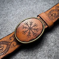 Cinturón de cuero genuino para hombre, correa de diseñador de lujo, piel de vaca gruesa, hebilla de cobre puro, tótem de la suerte, cinturón vaquero Retro clásico