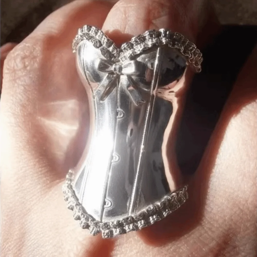 Korean Sweet Style 3D Corset Ring Opening Alloy Princess Style Ring Unique Vintage Gothic Ring Cosplay