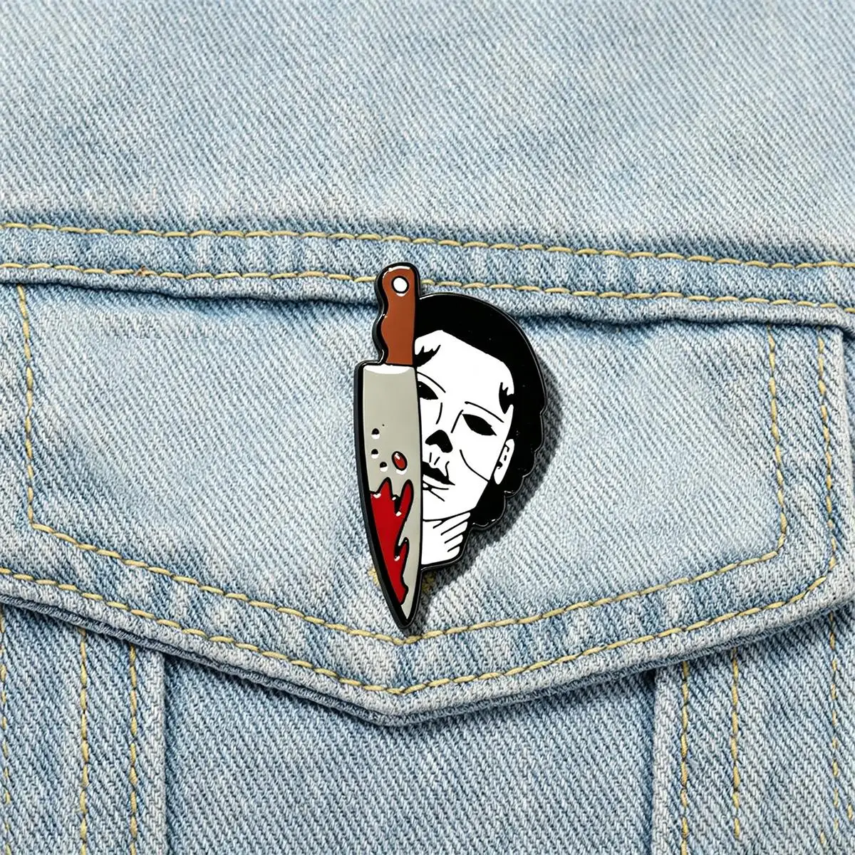 Horror Movie Michael Myers Enamel Brooch Cartoon Character Backpack Lapel Metal Badge Cosplay Jewelry Accessories Halloween Gift