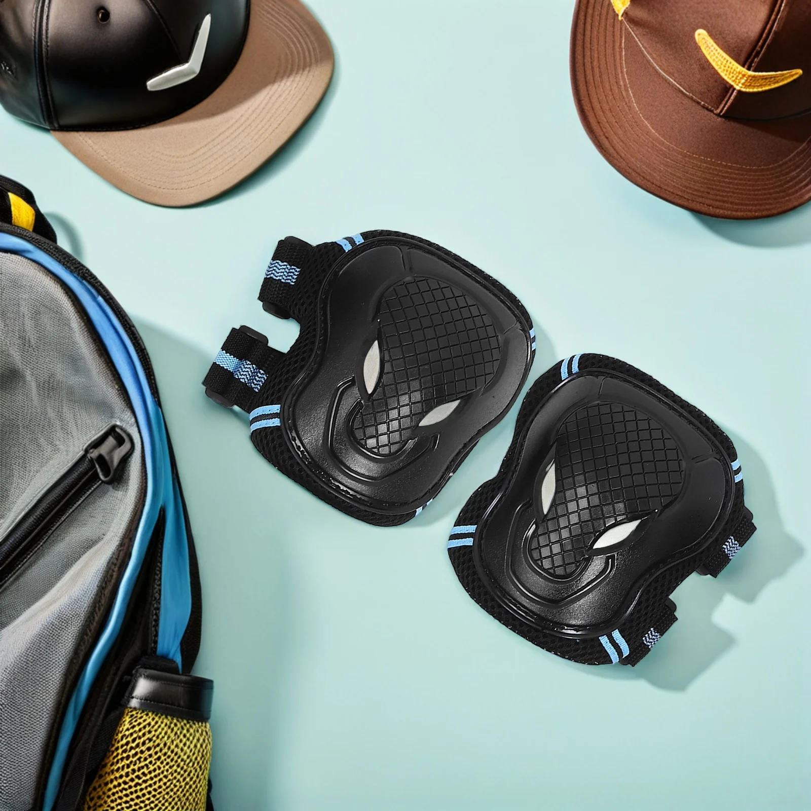 1 مجموعة مكافحة سقوط مجموعة تروس واقية أسود أزرق حجم S ل لوح التزلج الدراجات الرياضة في الهواء الطلق حماية الركبة الكوع قفازات واقية لليد #6