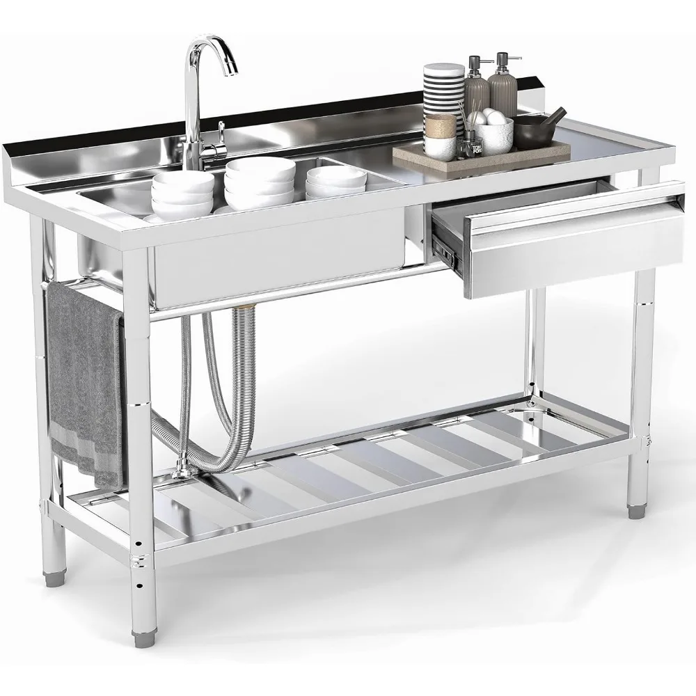 

Универсальная мойка из нержавеющей стали, свободная кухонная мойка с одной чашей 47,2 дюйма, труба для холодной и горячей воды, внутренняя и