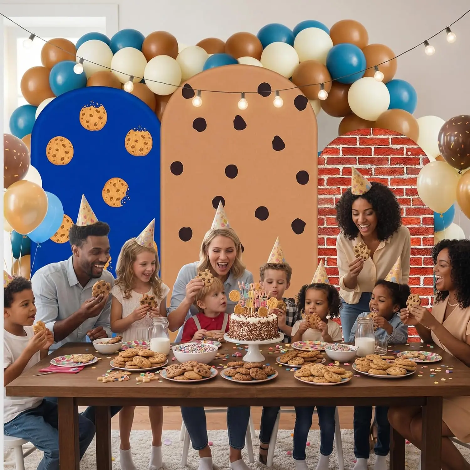 Cookie Theme Arch Backdrop Cover Chocolate Chip Cookie Birthday Dessert Cake Table Background Custom 2-sided Party Decor Props