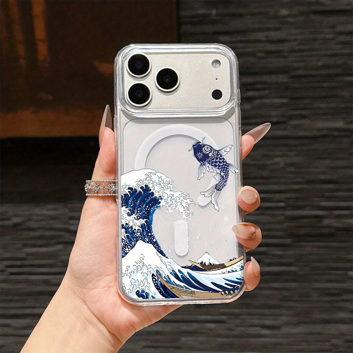 Image of Handyhülle: Für das iPhone 17 Sturzsichere, magnetische, kratzfeste, transparente Handyhülle aus Acryl, mit Wellen- und Fischmustern, für das iPhone 17/17 Pro/17 Max/17 Air/17e/16e/16 Pro Max/16