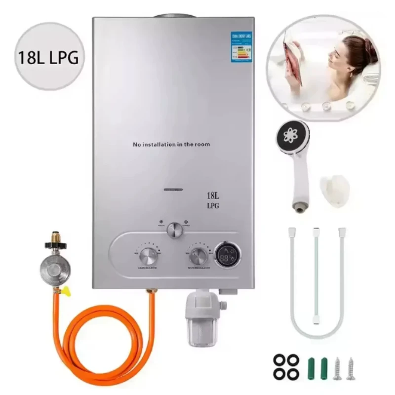 12L Constant Temperature Gas Water Heater for Home, Instant Hot Water with Copper Tank