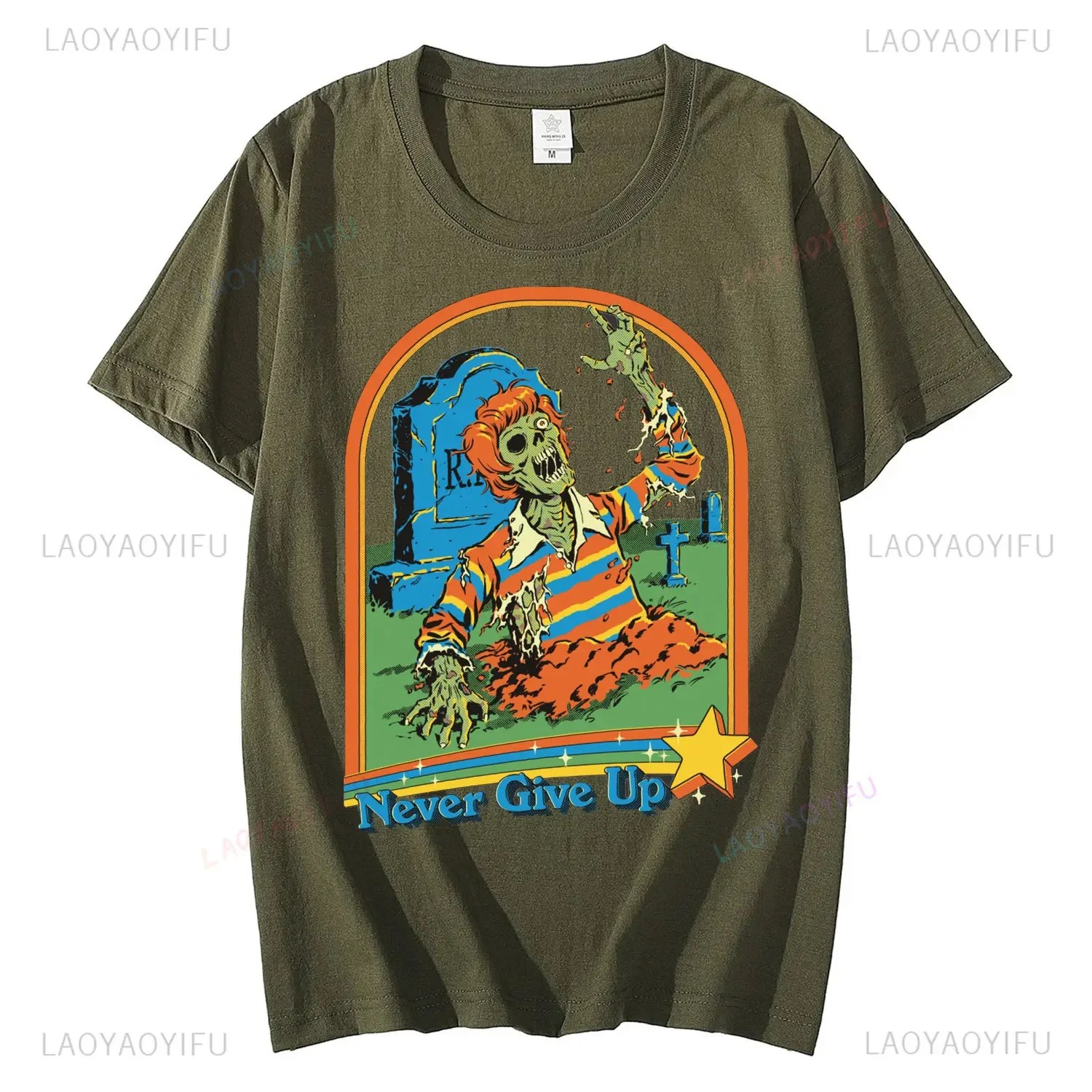 سلسلة الرعب الهزلية تيشيرتات للرجال والنساء ، لا تستسلم أبدًا ، قطن ، فريد ، إبداعي ، كرتون ، ملابس الشارع الصيفية