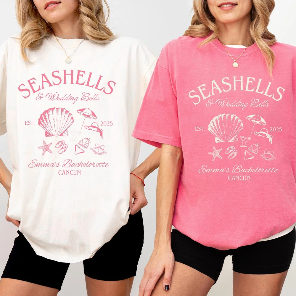 Strand Muscheln und Hochzeit Glocken Hemden Bachelorette Unisex Hemden Lustige Komfort Hemden Baumwolle Y2K Top Täglich Trendy Streetwear – Detail 9