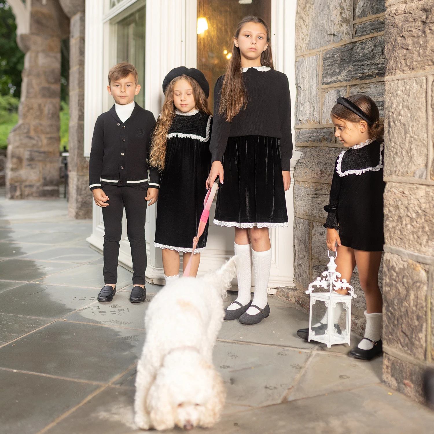 AP Velvet Collection AW26 Girls Lace Velvet Patchwork Dress Cute Baby Girls Set Boys Blazer Brother Sister Matching Clothing