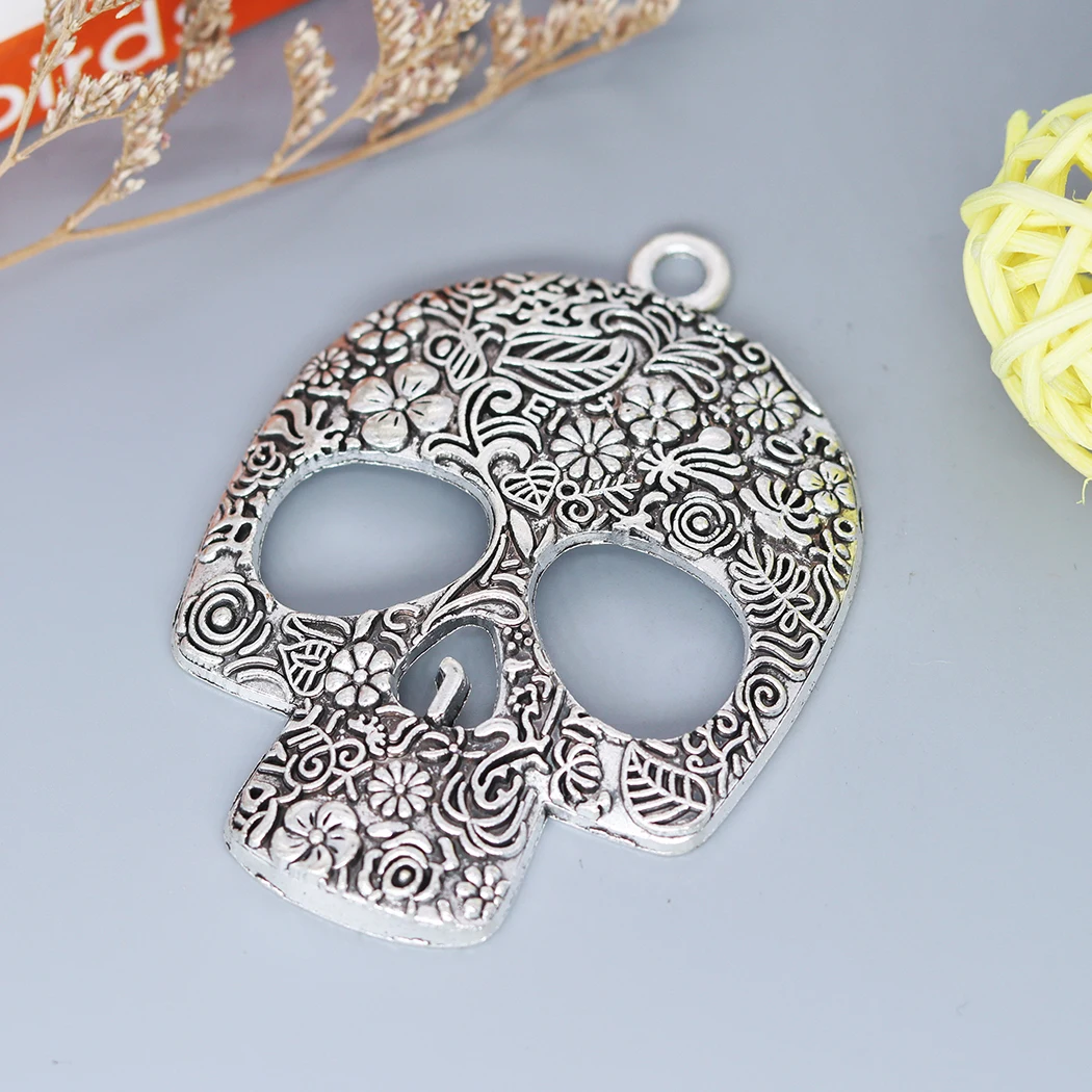 2PCS Big Skull Charms 3Color Antique Sliver Antique Bronze Plated Color Charm Pendant For Bracelet Jewelry Findings