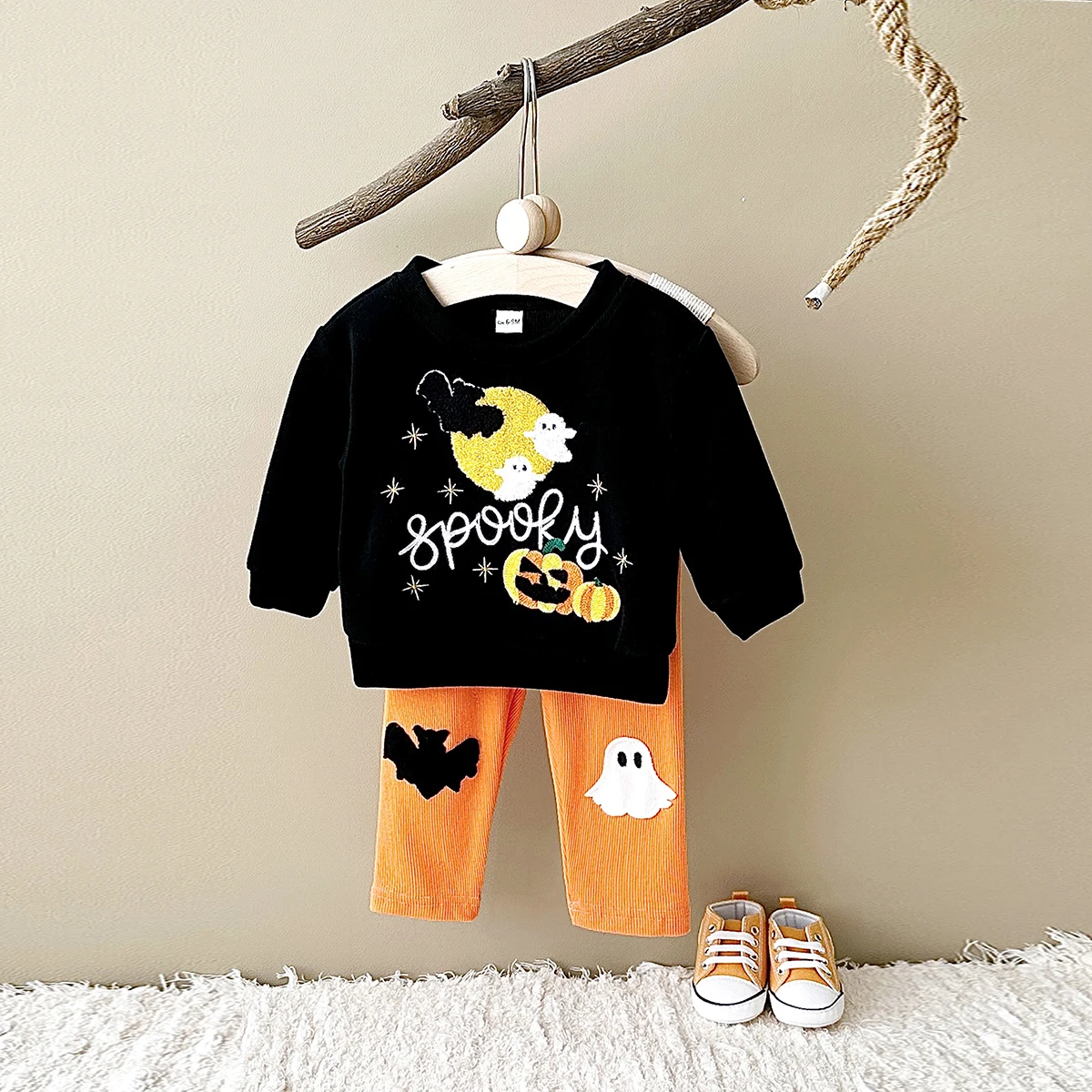 Baby Halloween Sets Pumpkin/Ghost Print Toddler Kids Baby Boys Girls Sweatshirts 2Pcs T Shirt+Pants Newborn Holiday Clothes