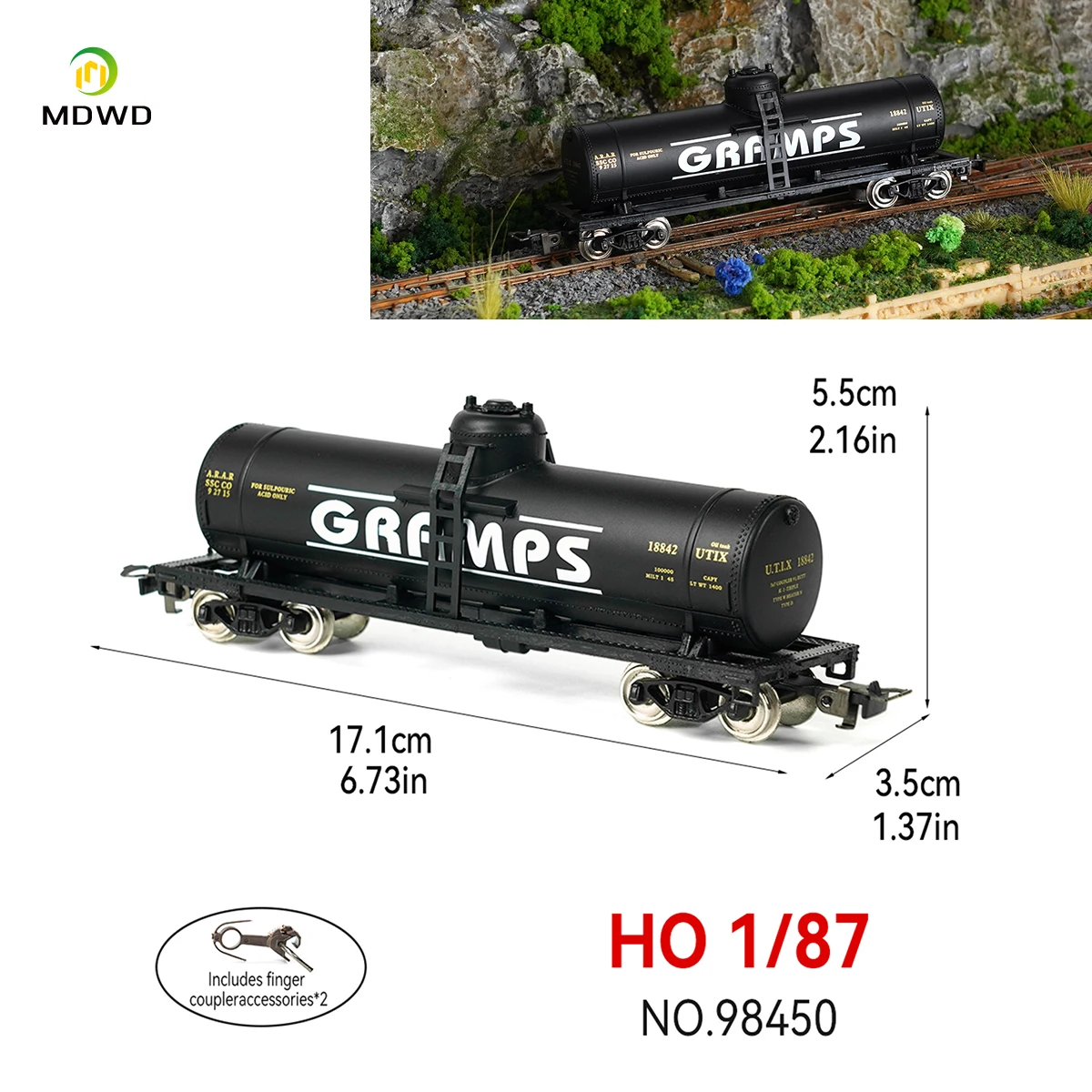 Printed Tank Car HO Scale 1:87 Oil Tank Wagon with Metal Wheelsets for Model Railway C8768