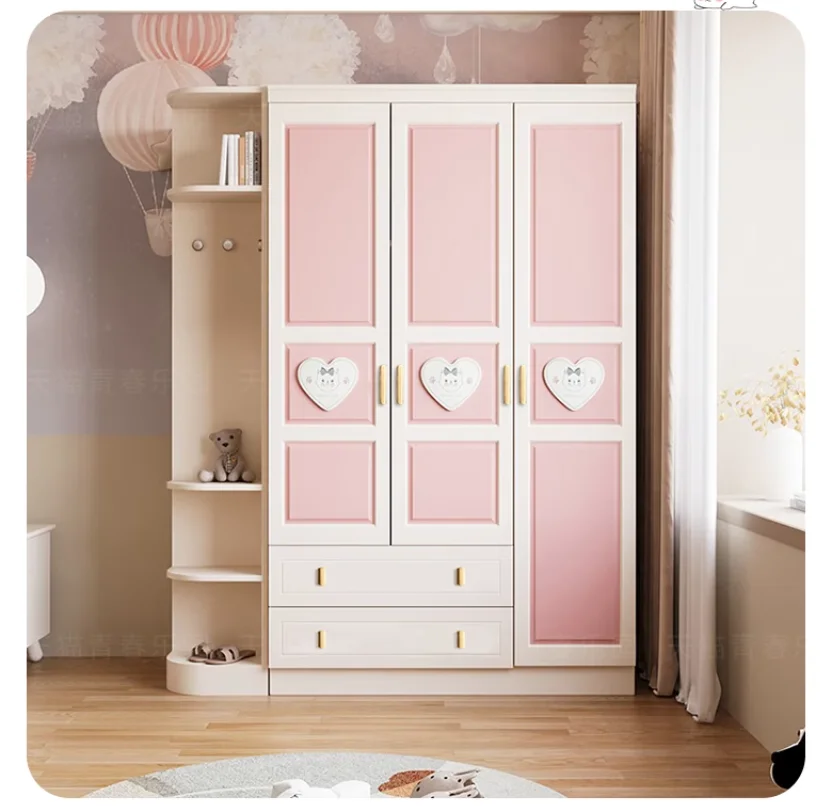 All solid wood teen two-door three-door wardrobe bedroom Modern simple children's lockers Storage cabinets