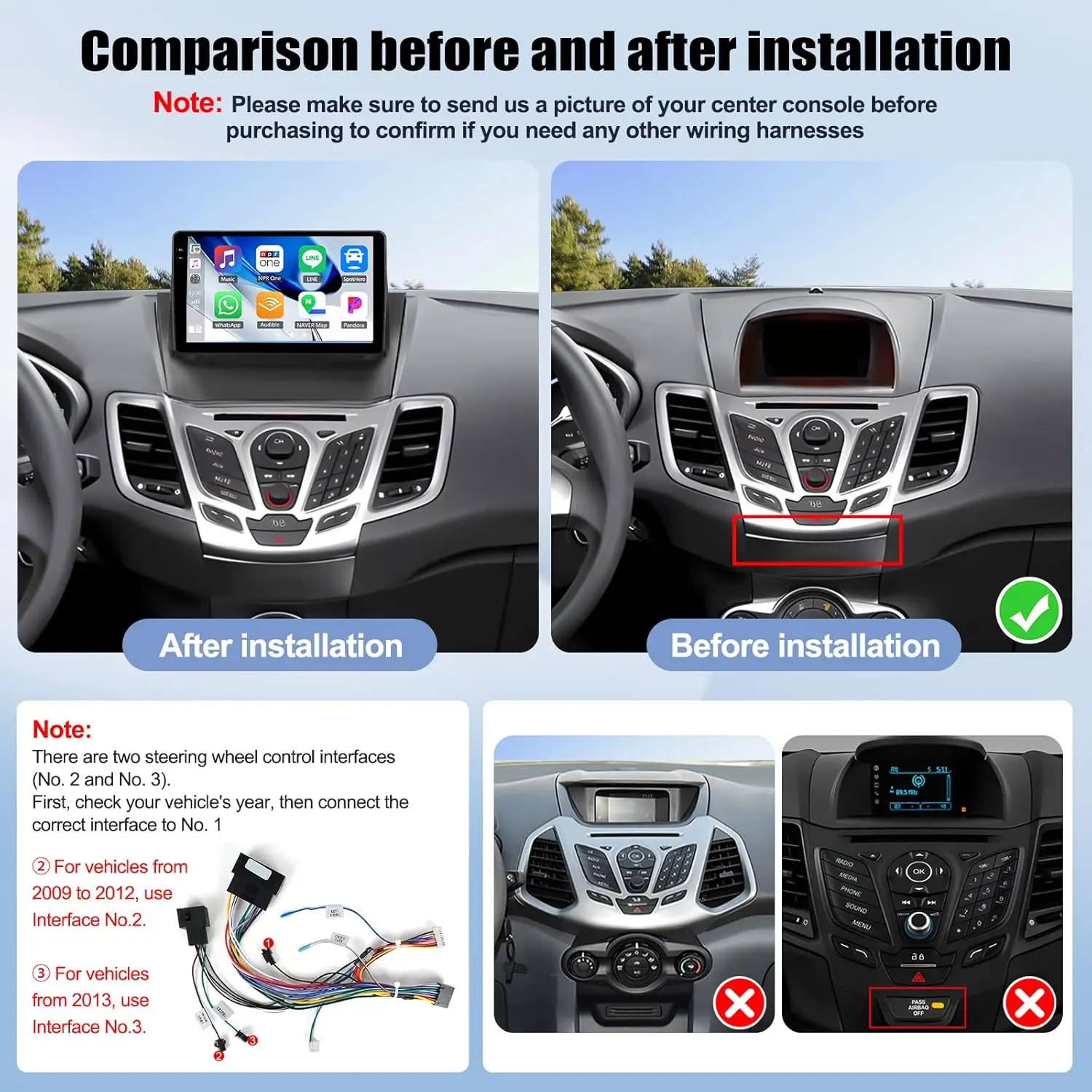 Autoradio Android Touch Screen da 9' per Ford Fiesta 2009-2014 con CarPlay, Android Auto, GPS, WiFi, telecamera di backup