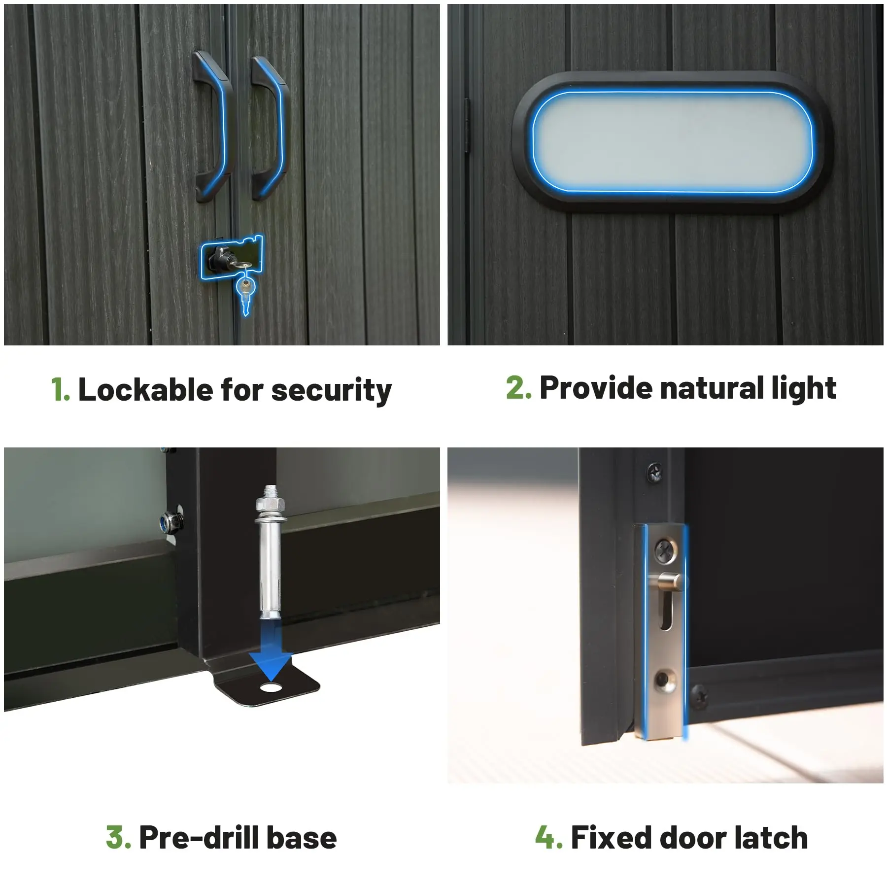 رائجة البيع 183*183 سنتيمتر دائم في الهواء الطلق الراتنج تخزين سقيفة مع قفل باب النوافذ فتحات مقاوم للماء البلاستيك حديقة أداة سقيفة