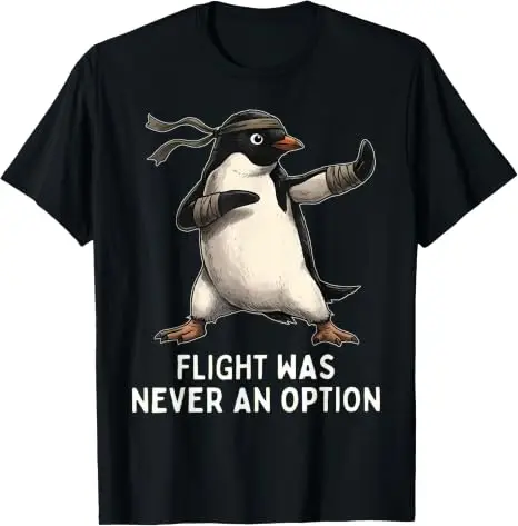 Fliegen war nie eine Option Pinguin Taekwondo Kampfsport T-Shirt Y2k Jiu Jitsu, Kung Fu Grafik-Bekleidung Humor Weiches Baumwoll-T-Shirt – Detail 11