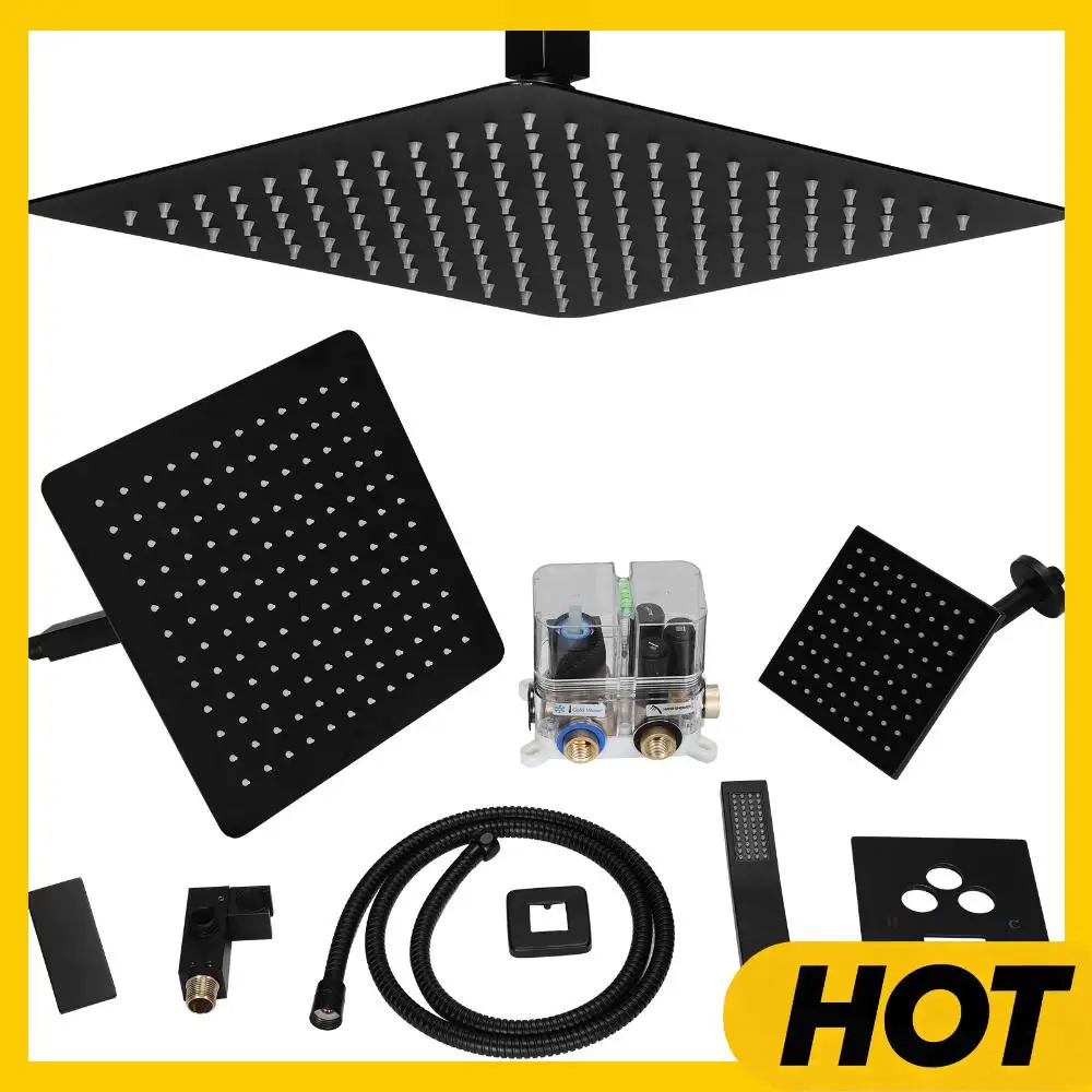 

Shower Faucet Set W/ 12in Ceiling Mount 6in Wall Mount Showers Head Push Button Diverter with 2 in 1 Handheld for Bathroom Hotel