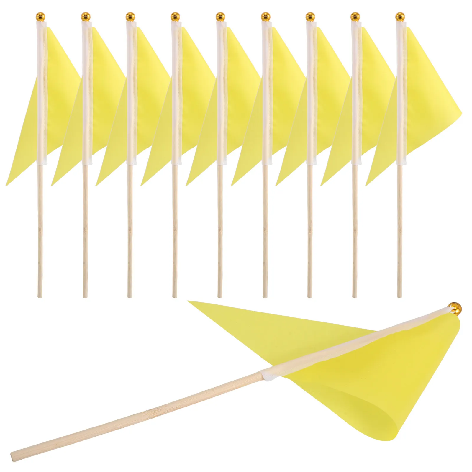 10Pcs Bamboo Pole Triangle Handheld Flags Blank Garden Markers for Lawn Yard Outdoor Advertising Training Field Cheer