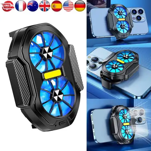 Dual Fan Mobile Phone Cooler Plug-in/Rechargeable Phone Cooler Air Cooling Type-C with Blue Light for Android Smartphones iPhone