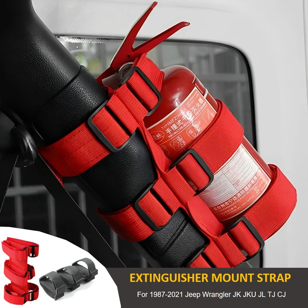 Suporte para extintor de incêndio, barra de rolo preta/vermelha, suporte ajustável para extintor de incêndio, para jeep wrangler jk jku tj cj yj lj jl jlu